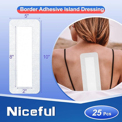 25Pcs Island Dressing Bordered Gauze 4"x10", Water-Resistant Large Adhesive Bandages, Absorbent Wound Dressing Pads Bandages Large Wound Care