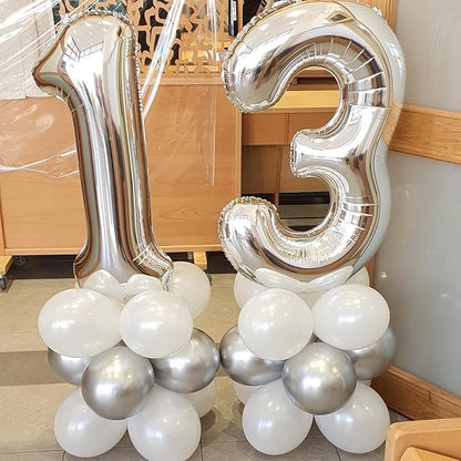Silver Number 13 Balloon 40 inch, 13 Number Balloons, 13th Silver Birthday Decorations for Girls Boys Kids, 13 Year Old Silver Party Supplies