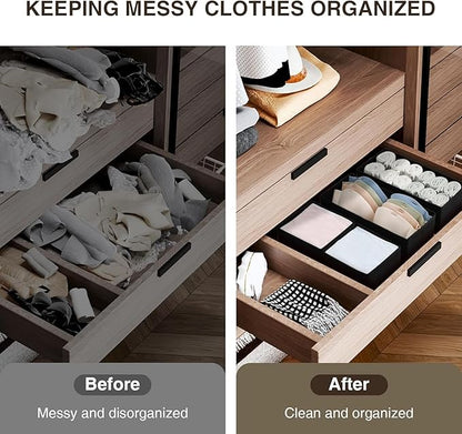 DIMJ Drawer Organizers - Set of 8 Foldable Closet Dividers for Baby Clothes, Socks, Belt, Tie (Black)