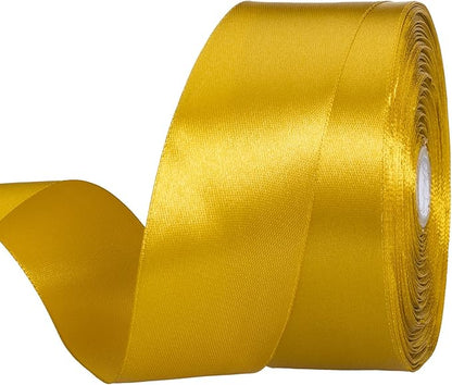YASEO 1 1/2 Inch Gold Solid Satin Ribbon, 50 Yards Craft Fabric Ribbon for Gift Wrapping Floral Bouquets Wedding Party Decoration