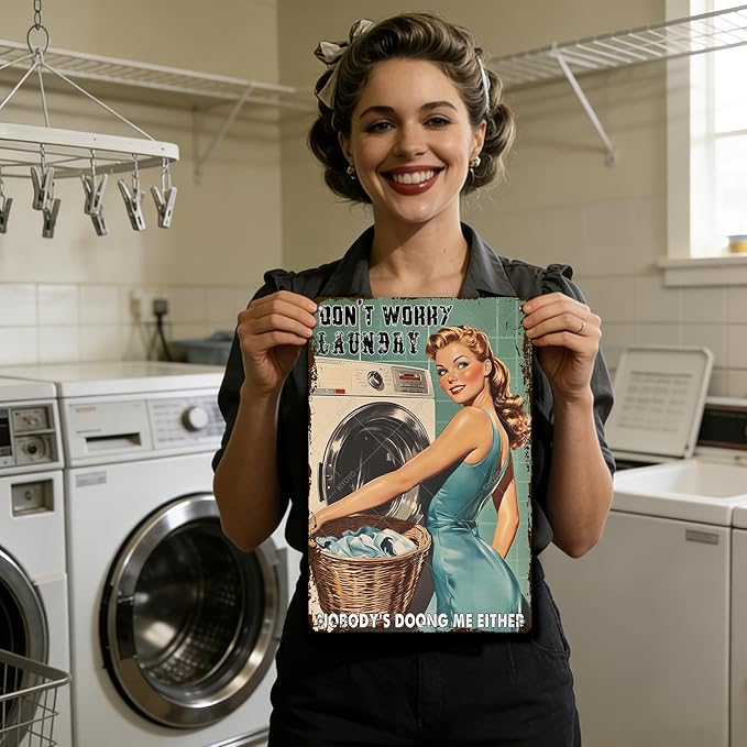 Don't Worry Laundry Vintage Tin Sign Funny Sarcastic Retro Housewife Design Mom Laundry Room Wall Decor 16x12 Inch
