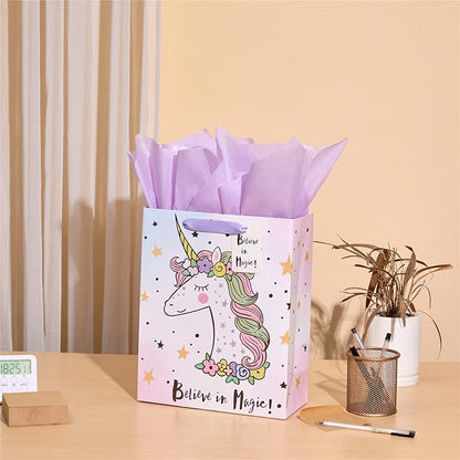Bobobag 13" Large Gift Bag with Tissue Paper for Girls happy Birthday gift bags (Unicorn)