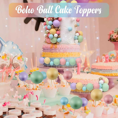 115 PCS Ball Cake Toppers - Mini Balloon Cake Decorations Pastel Foam Balls Cupcake Picks DIY Cake Insert Toppers for Birthday Party Wedding Baby Shower - Rainbow Theme