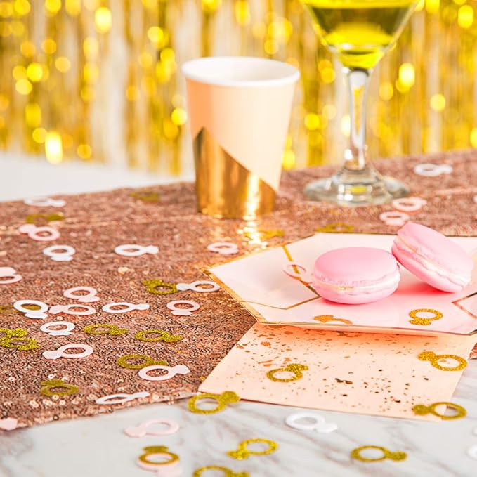 MOWO Glitter Diamond Ring Confetti Table Decor and Event Decor, Gold Glitter,Pink,White, 200 Count