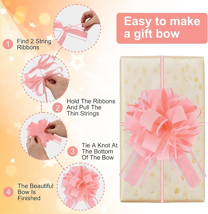 20pcs 7 Inch Pull Bows Pastel Pink Gift Wrap Bows for Gift Basket, Flower Wrapping, Christmas, Mother's Day, Easter, Birthday, Baby Shower Decorations