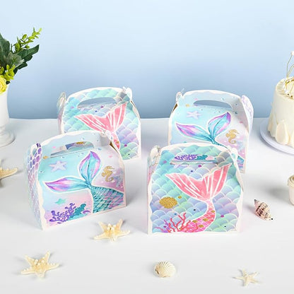 36 Pack Cute Mermaid Party Favor Treat Boxes, Small Ocean Gable Boxes for Parties Giveaways and Small Business 6.18x3.58x3.39 Inches