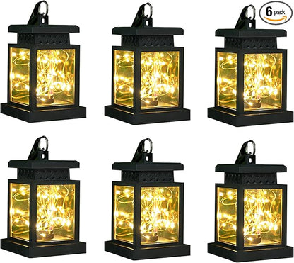 JHY DESIGN Set of 6 Solar Lanterns Outdoor Waterproof Solar Powered Table Lamps 5" H Hanging Lighting with Warm LED Fairy String Lights for Patio Garden Landscape Decoration Yard Lawn（with Clamp）