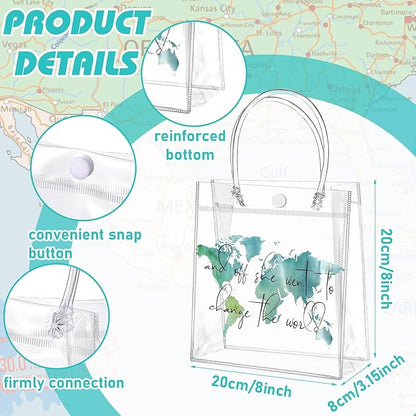 Teenyyou 24 Pcs World Map Favor Bags with Handle Graduation Travel Clear PVC Goodie Gift Bags Grad Birthday Congratulations Party Supplies