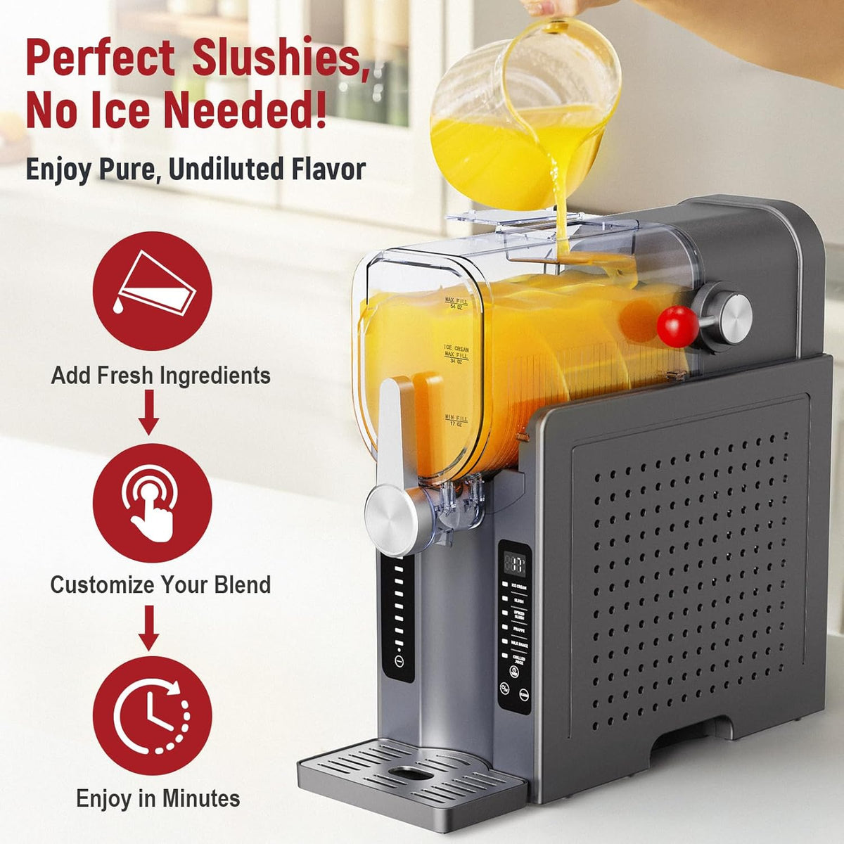 Slushie Machine: No Ice Needed All-in-One Slushy Maker for Home, Real-Time Temp Display, Auto-Clean, 6 Preset | Frozen Margaritas, Cocktails, Frappés, Ice Cream, Smoothies, Milkshakes,Summer Parties