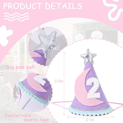 Two the Moon Space-Themed 2nd Birthday Hat and Decorations for Girls - Outer Space Party Supplies