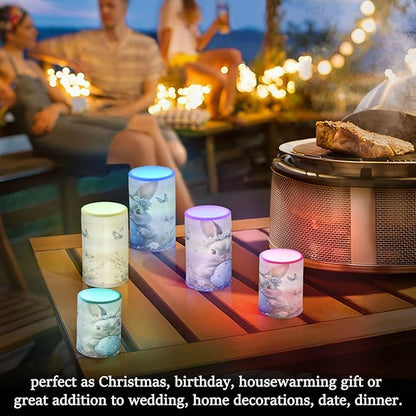 ALAZA Cute Eater Rabbit Bunny Flower Flickering Flameless Candles Battery Operated with Remote Timer,Tea Light Candles LED Pillar Votive Candles Set of 2 for Outdoor Indoor Decorations