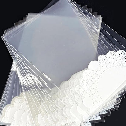 AimtoHome Cellophane Treat Bags Clear Doilies, 9x6 inches, 50 Pack with Ties,Small Party Favors bags for Cookie Candy Popcorn