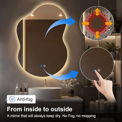 Asymmetrical Lighted Mirror for Bathroom,Modern LED Vanity Mirror with Backlit,Fog-Free,Tri-Color Dimmable Lighting with Memory Function,Hardwire Ready [Horizontal/Vertical] 40" H x 30" W