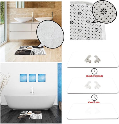 Boho Mid Century Bath Mat Black White Moern Minimalist Leaves Arch Abstract Retro Bathroom Mat Rug Memory Foam Doormat，16x48 Inch