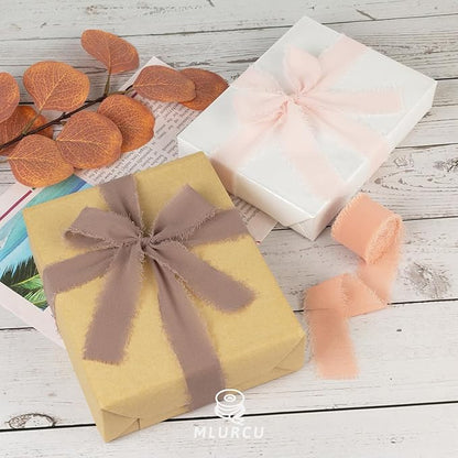 Dusty Rose Chiffon Ribbon 1 Inch x 21Yds Handmade Fringe Chiffon Silk Ribbon Brown/Peach/Pink Frayed Chiffon Ribbon for Gift Wrapping Wedding Invitation Bridal Flower Bouquets