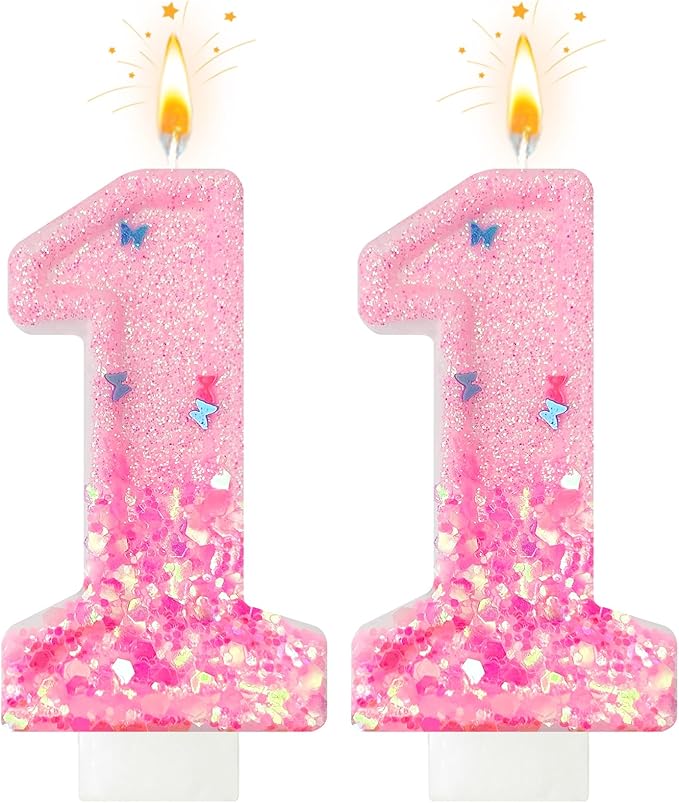 Pink Sequin Birthday Candles, Cake Number Candles, Girls 0th Birthday Decorations, Suitable for Birthday Parties, Anniversary Party Decorations(11)