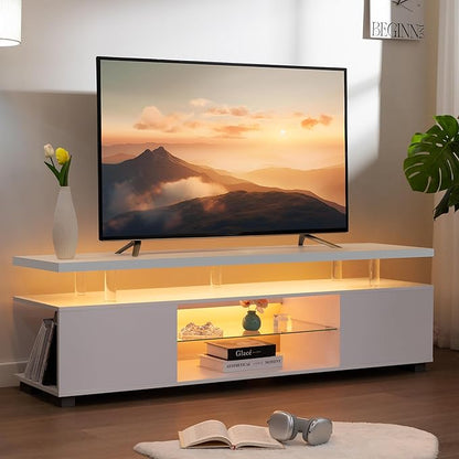 Cubehom TV Stand for 75+ inch TV, LED TV Stands for Living Room,White TV Cabinet,Long Entertainment Center for Living Room, Modern TV Table with Storage Bedroom,Home Office