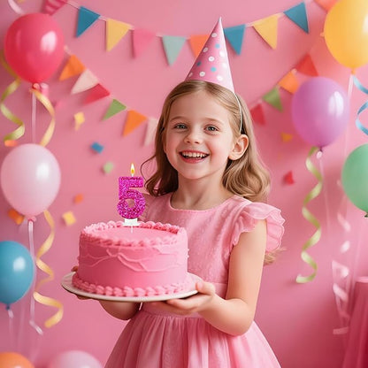 Zailo Birthday Number Candles, Glitter Number Candle Cake Decorations with Sequins, Cupcake Decorations for Girls, Women, Party Anniversary Celebrations (Number 5, Bright red)