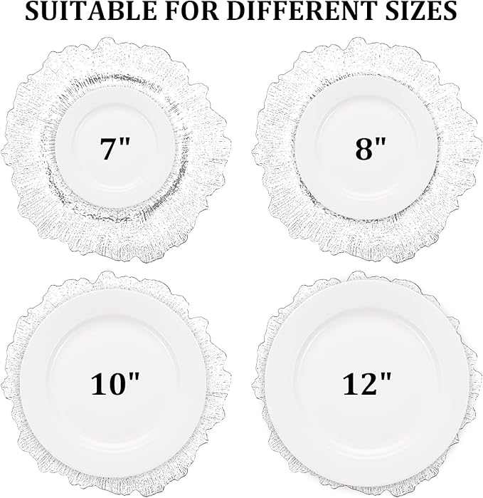 MAONAME 13" White Charger Plates, Round Reef Chargers for Dinner Plates, Plastic Plate Chargers for Table Setting, Wedding Decor, Set of 12