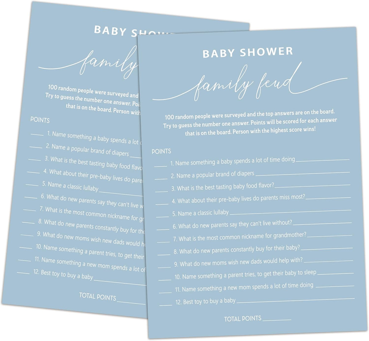 Baby Shower Family Feud Game - Pack of 30 Game Cards 1 Answer Key, Baby Shower Game for Boy & Girl, Gender Neutral Baby Shower Decorations, Baby Feud Game Supplies-07C-Bluish