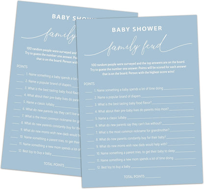 Baby Shower Family Feud Game - Pack of 30 Game Cards 1 Answer Key, Baby Shower Game for Boy & Girl, Gender Neutral Baby Shower Decorations, Baby Feud Game Supplies-07C-Bluish