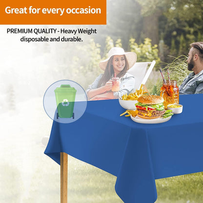 Blue Disposable Plastic Tablecloth for Rectangle Tables (48 Pack) Premium Decorative Table Cloths for Parties, Events & Weddings, Indoors & Outdoors, 54 x 108 inches
