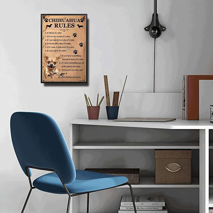 Metal Sign Tin Sign Vintage Wall Art Chihuahu Rules Boho Office Decor for Bar 6×8 Inches with Metal Frame