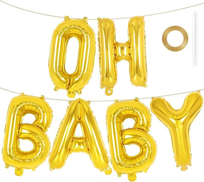 Gold Oh Baby Balloons - 16 Inch Letters for Baby Shower, Gender Reveal Decorations, Backdrop Sign (Gold)