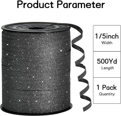 BEISHIDA Glitter Ribbon - 500 Yards Black, Curling, Crimped for Gift Wrapping, Balloons, Art, Craft, Decor, Florist, Flowers