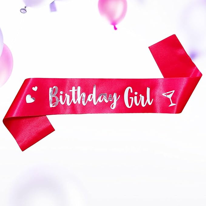 Birthday Girl Sash for Women Foil Letter for Women 21st 30th 40th 50th 60th Gifts Red and Silver Birthday Party Decorations and Supplies