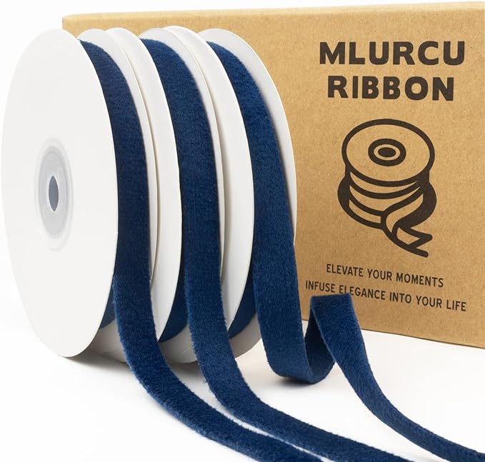 Dark Blue Velvet Ribbon - 3/8 Inch x 21Yd Vintage Thin Blue Velvet Ribbon Double Faced for Christmas Tree Ornaments, Gift Wrapping, Wedding Decoration, Wreath & Hair Bows