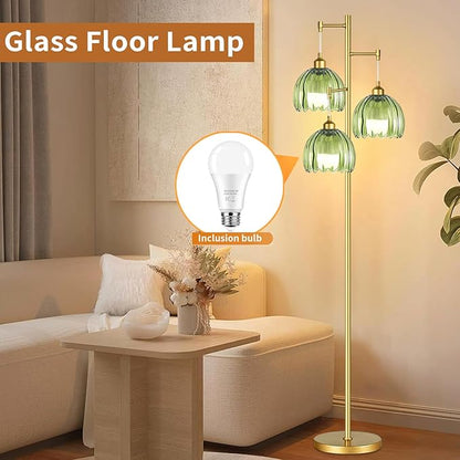 AHDWDW Gold Floor Lamp for Living Room Bedroom,Modern Tree Floor Lamps with Green Glass Shades,68IN Tall Standing Lamp with Bulbs,3 Lights Mid Century Vintage Floor Lamp for Corner Office Reading