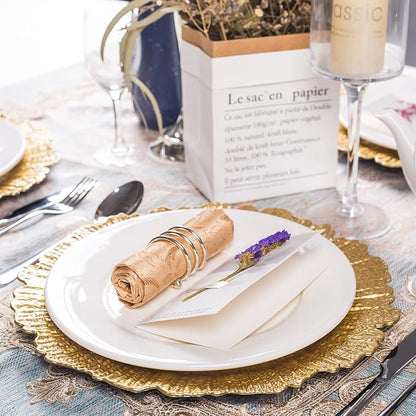 MAONAME Round 13" Gold Charger Plates, Set of 6, Reef Plate Chargers for Dinner Plates, Plastic Table Chargers for Wedding, Thanksgiving, Christmas