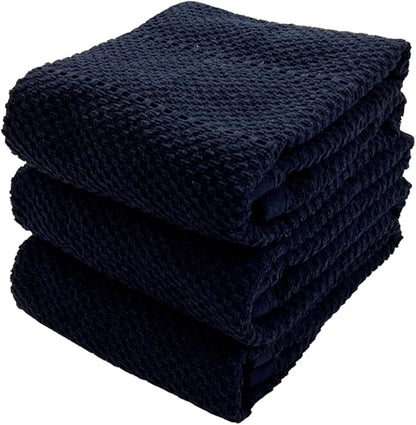 Serafina Home Navy Blue Kitchen Dish Towels: 100% Cotton Cloth Soft Cleaning Drying Absorbent Textured Terry Loop, Set of 3 Multipurpose for Everyday Use Brand