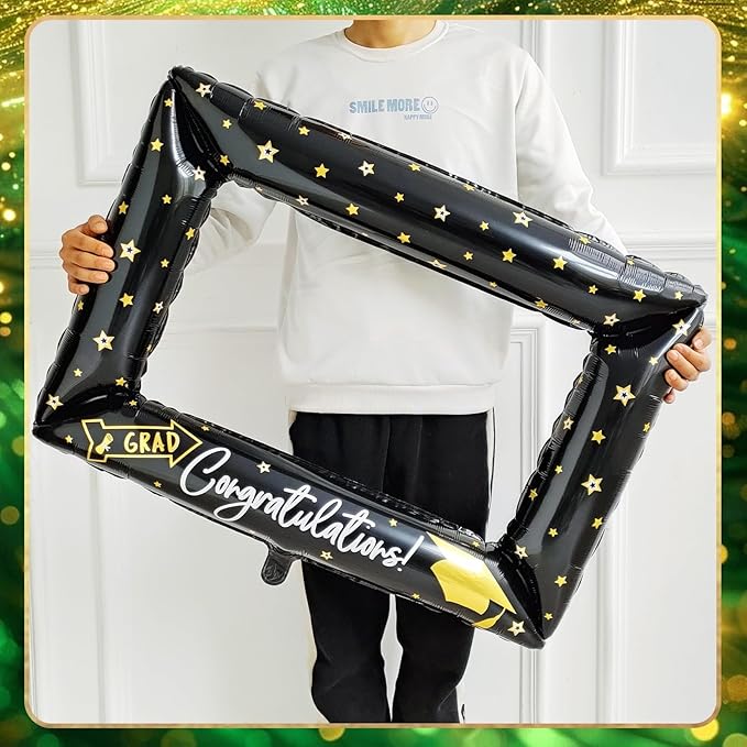 141Pcs Green Gold Black Graduation Balloon Garland Arch Kit,with Explosion Star,Diploma,Trophy,Grad Hat,Photo Frame Foil Balloon for Congrats Class of 2026 Graduates Celebration Party Decoration