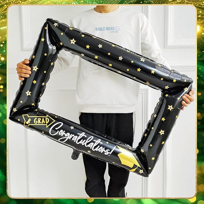 141Pcs Green Gold Black Graduation Balloon Garland Arch Kit,with Explosion Star,Diploma,Trophy,Grad Hat,Photo Frame Foil Balloon for Congrats Class of 2026 Graduates Celebration Party Decoration
