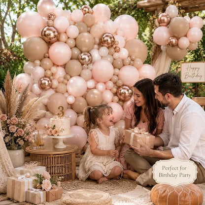 Boho Balloon Arch Double Stuffed Blush Nude Rose Gold Boho Balloon Garland Kit Rosegold Beige Peach Brown Cream Latex Balloons for Baby Bridal Shower Engagement Birthday Wedding Boho Party Decorations