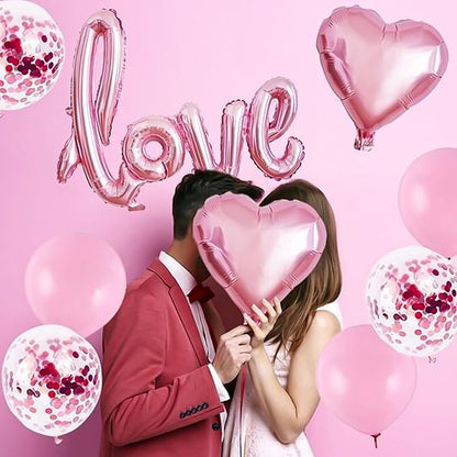 128 PCS Valentine's Day Balloon Garland Arch Kit Hot Pink Love Heart Latex Metallic Confetti Balloons for Princess Theme Bridal Wedding Valentine's Day Party Background Decorations