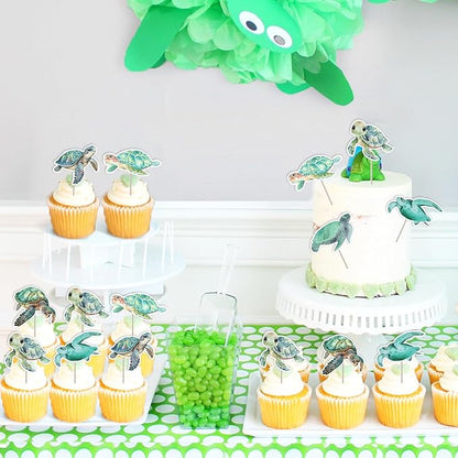 Turtle Birthday Decorations 24pcs Sea Turtle Theme Cake Toppers for Boys Ocean Animals 1st 2nd 3rd Birthday Decors Under the Sea Cake Decorations Underwater Baby Shower Gender Reveal Party Supplies