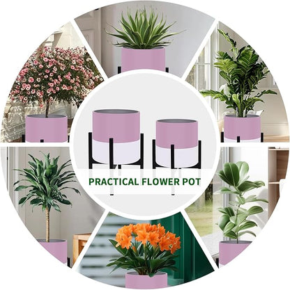 Planter with Stand Set of 2, Modern Plant Pots with Metal Legs Indoor,Flower Pots with Drainage Holes Matching Decorative Garden Pot for Living Room, Office, Garden, or Balcony 10 & 12 Inches