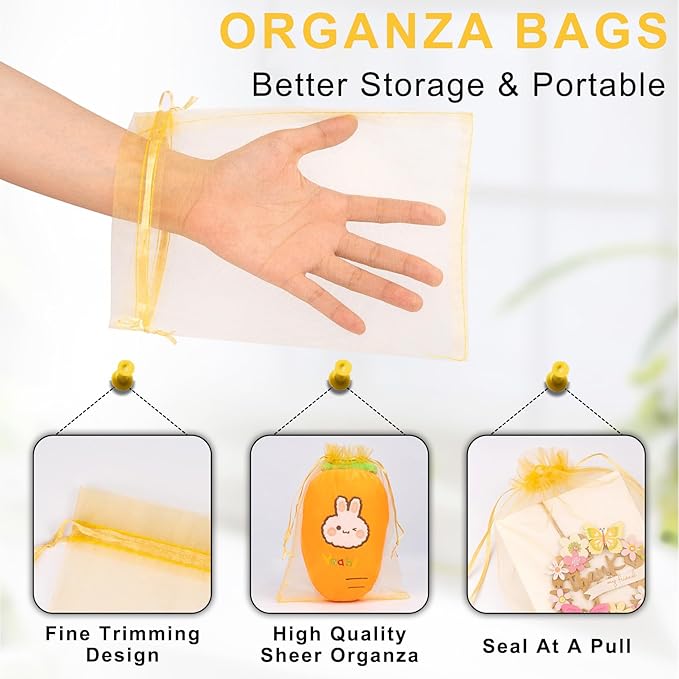 ANZNKU 50 Pack Organza Bags 6x9 Inch Mesh Gift Bags Small Packaging Bag Mesh Bag Drawstring for Easter Candy Wedding Party favor(Gold)