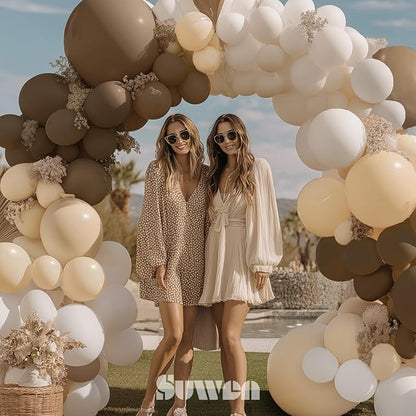 SUWEN 153Pcs Brown Balloons Garland Arch Kit Different Sizes 18 10 5 inch Dark Light Brown Nude White Balloons for Neutral Bear Birthday Thanksgiving Bridal Shower Gender Reveal Party Decorations