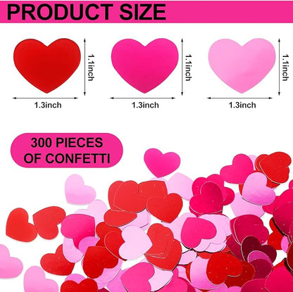 Whaline 300Pcs Heart Confetti Valentine's Day Table Decoration Gliiter Pink Red Heart Shaped Metallic Foil Scatter Table Centerpiece for Wedding Anniversary Party Decoration