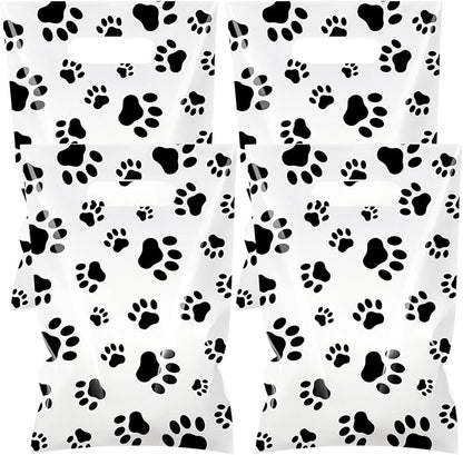 Hxezoc 50 Pieces Dog Paw Gift Bags Plastic Dog Paw Bags Practical Party Bags Pet Party Favors for Animal Theme Birthday Party Decoration Supplies