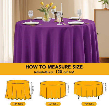6-Pack Purple Round Tablecloths, 120 Inches, Stain-Resistant Polyester for 5-6 Ft Round Tables - Washable Table Covers for Weddings, Banquets, Birthday Parties, Events