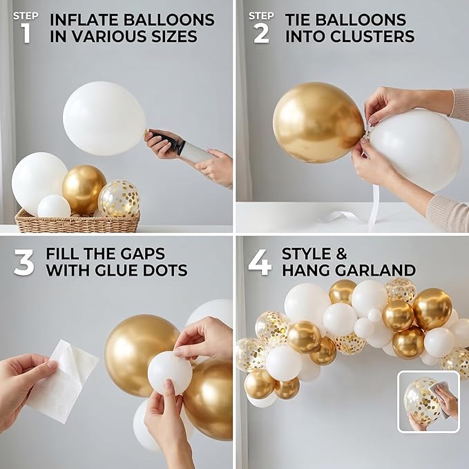 60pcs White and Gold Balloons Kit, 12 Inch Chrome Metallic Gold White Gold Confetti Latex Balloons Set for Class of 2026 Graduation, Baby Bridal Shower Wedding Birthday Party Supplies