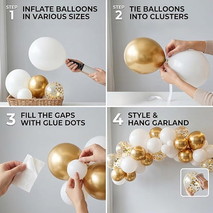 60pcs White and Gold Balloons Kit, 12 Inch Chrome Metallic Gold White Gold Confetti Latex Balloons Set for Class of 2026 Graduation, Baby Bridal Shower Wedding Birthday Party Supplies