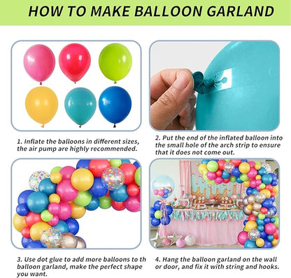 Colorful Balloon Garland Arch Kit Rainbow Assorted Balloons Multicolor Confetti Latex Balloon Hot Pink Peacock Royal Blue Red Green Yellow Champagne Fiesta Carnival Circus Mexican Party Birthday