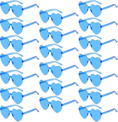 20 Pack Heart Sunglasses for Women Candy Transparent Rimless Bulk Heart Shaped Glasses for Bachelorette Party Favors