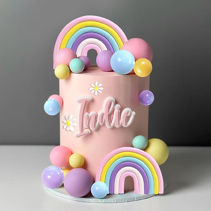35 PCS Groovy Cake Toppers Boho Cake Topper Hippie Birthday Decorations with Flower Rainbow Balls for Boho Groovy Theme Birthday Supplies